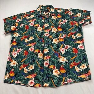 VTG Lawton Harbor Hawaiian Shirt Mens XL USA Made Parrot Tropical Hibiscus 90's
